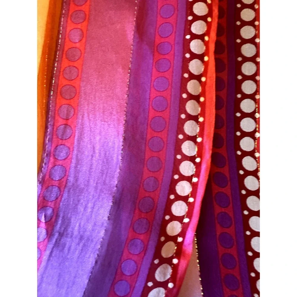 Jones New York Scarf Multicolor Silk Striped Polka Dot Metallic Accent Oblong